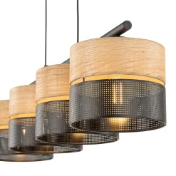 Nicol hanglamp, zwart/hout-effect, 94x20 cm 4-lamps 4 x E27