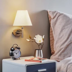 Nikkelen wandlamp Lilly met stoffen kap