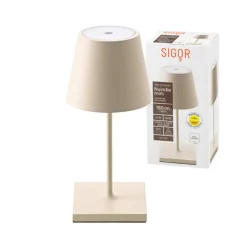 Nuindie mini LED oplaadbare tafellamp, USB-C, beige, IP54, dimbaar