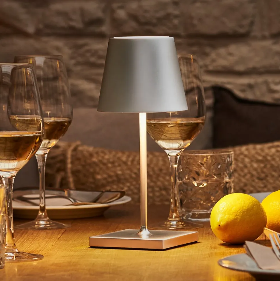 Nuindie mini LED oplaadbare tafellamp, Easy Connect, zilver, dimbaar.