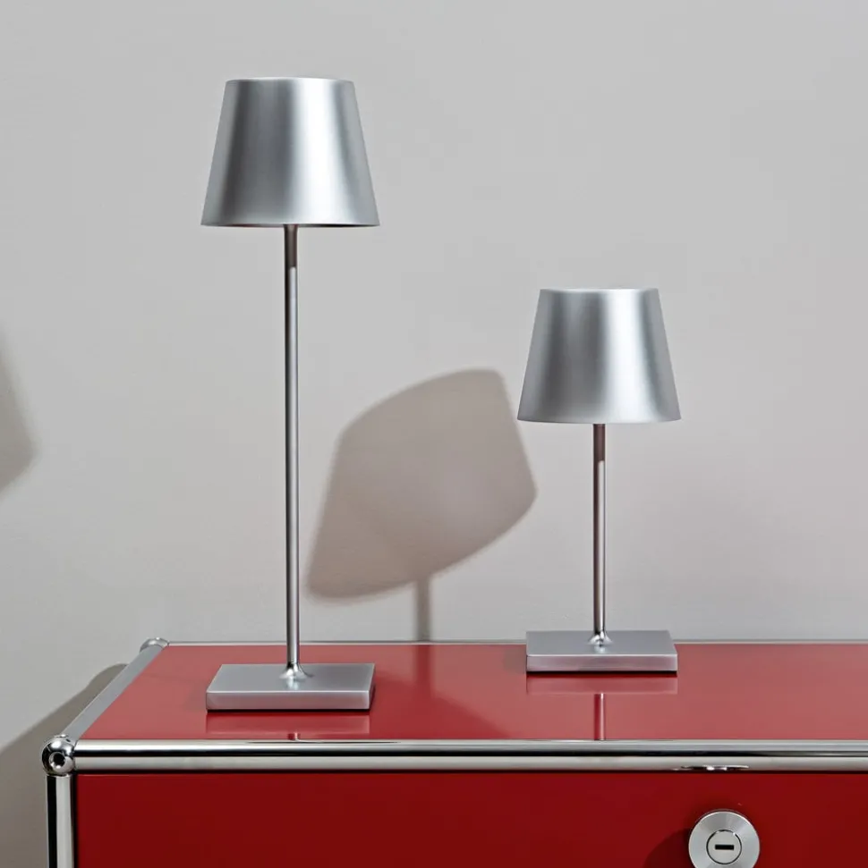 Nuindie mini LED oplaadbare tafellamp, Easy Connect, zilver, dimbaar.