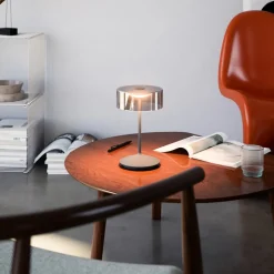 Numotion LED oplaadbare tafellamp, grafiet, glas, IP54, dimbaar