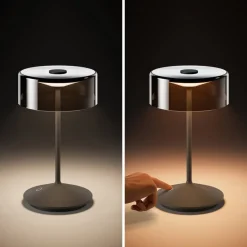 Numotion LED oplaadbare tafellamp, grafiet, glas, IP54, dimbaar