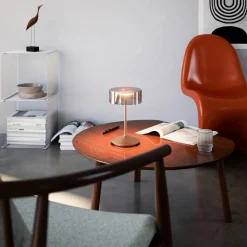 Numotion LED oplaadbare tafellamp, brons, glas, IP54, dimbaar