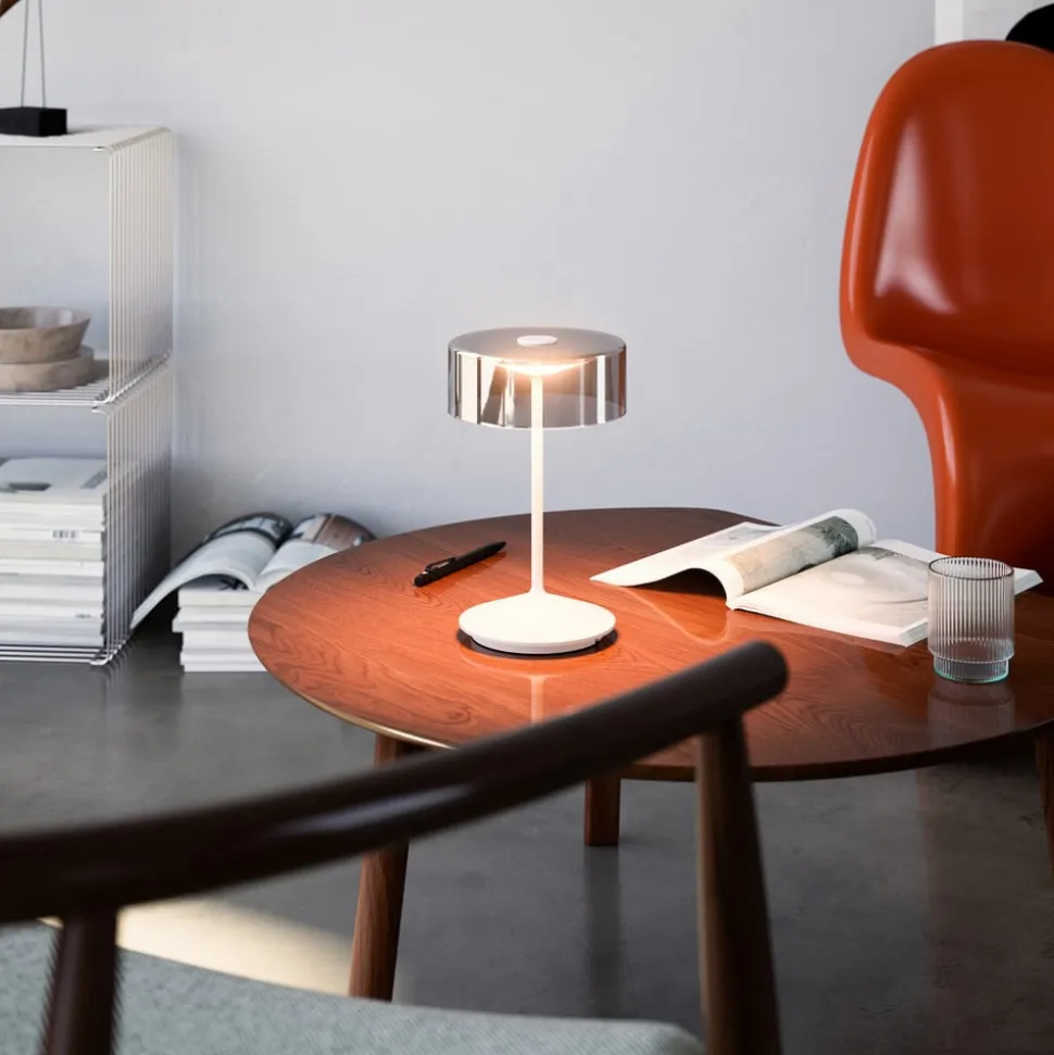 Numotion LED oplaadbare tafellamp, wit, glas, IP54, dimbaar