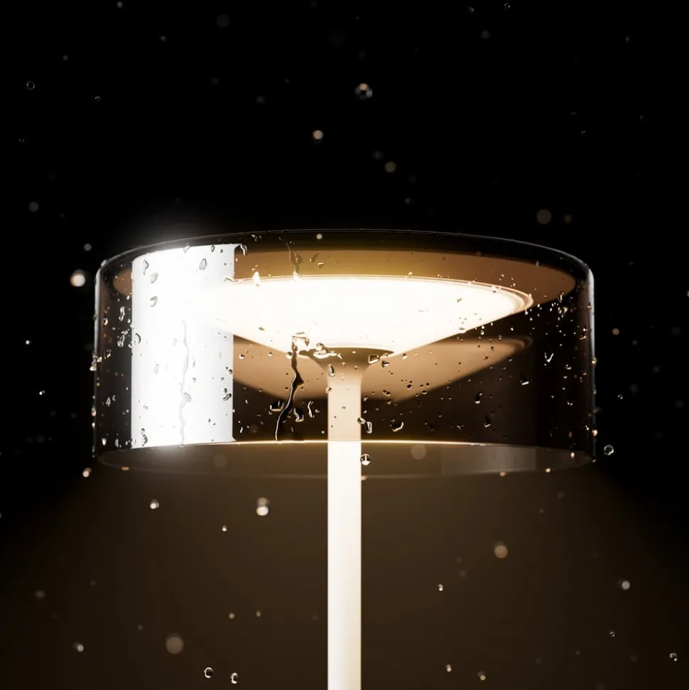 Numotion LED oplaadbare tafellamp, wit, glas, IP54, dimbaar