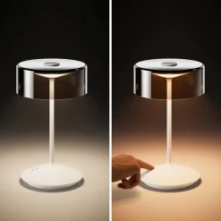 Numotion LED oplaadbare tafellamp, wit, glas, IP54, dimbaar