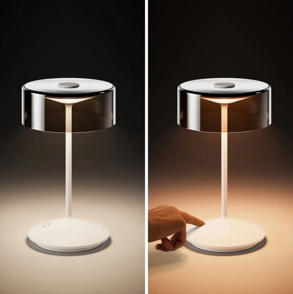 Numotion LED oplaadbare tafellamp, wit, glas, IP54, dimbaar