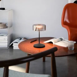 Numotion LED oplaadbare tafellamp, zwart, glas, IP54, dimbaar