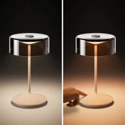 Numotion LED oplaadbare tafellamp, beige, glas, IP54, dimbaar