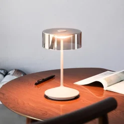 Numotion LED oplaadbare tafellamp, beige, glas, IP54, dimbaar