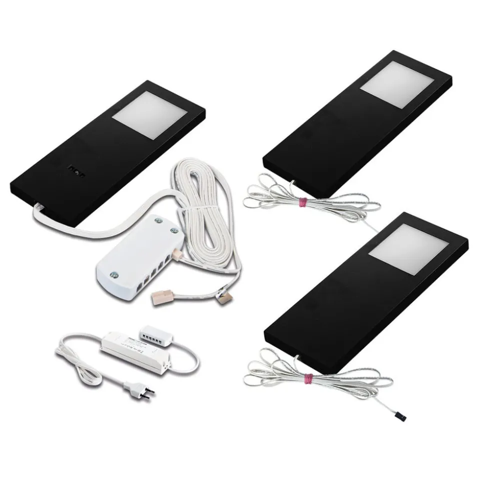 Onderbouwlamp LED Slim Pad F per 3, 3.000K zwart