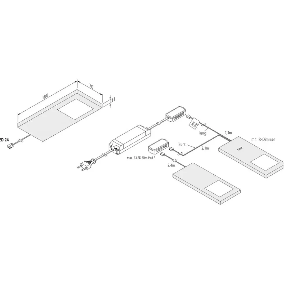 Onderbouwlamp LED Slim Pad F per 3, 3.000K zwart