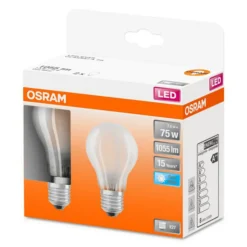 OSRAM Classic A LED lamp E27 7,5W 4.000K mat per 2