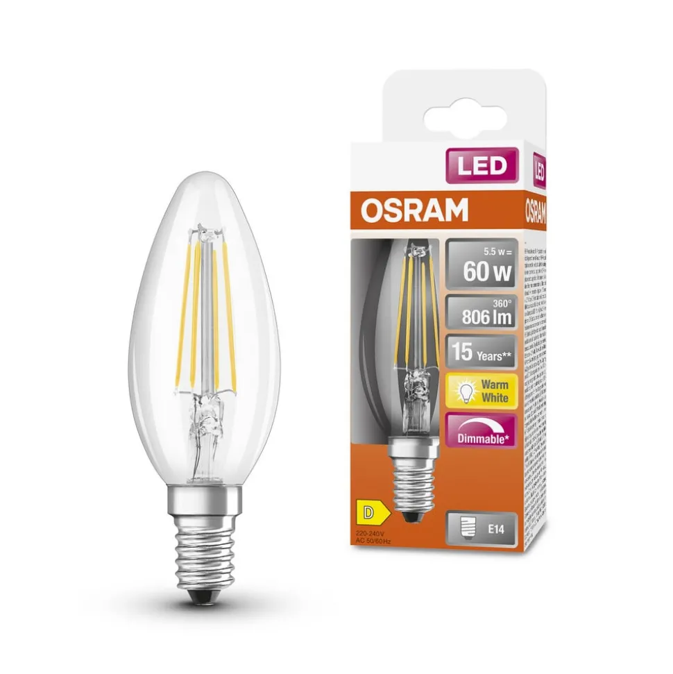 OSRAM Classic LED kaars E14 5,5W 827 filament dim