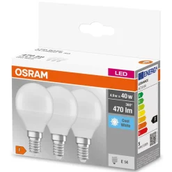 OSRAM LED druppel E14 4,9W Base P40 840 mat 3er