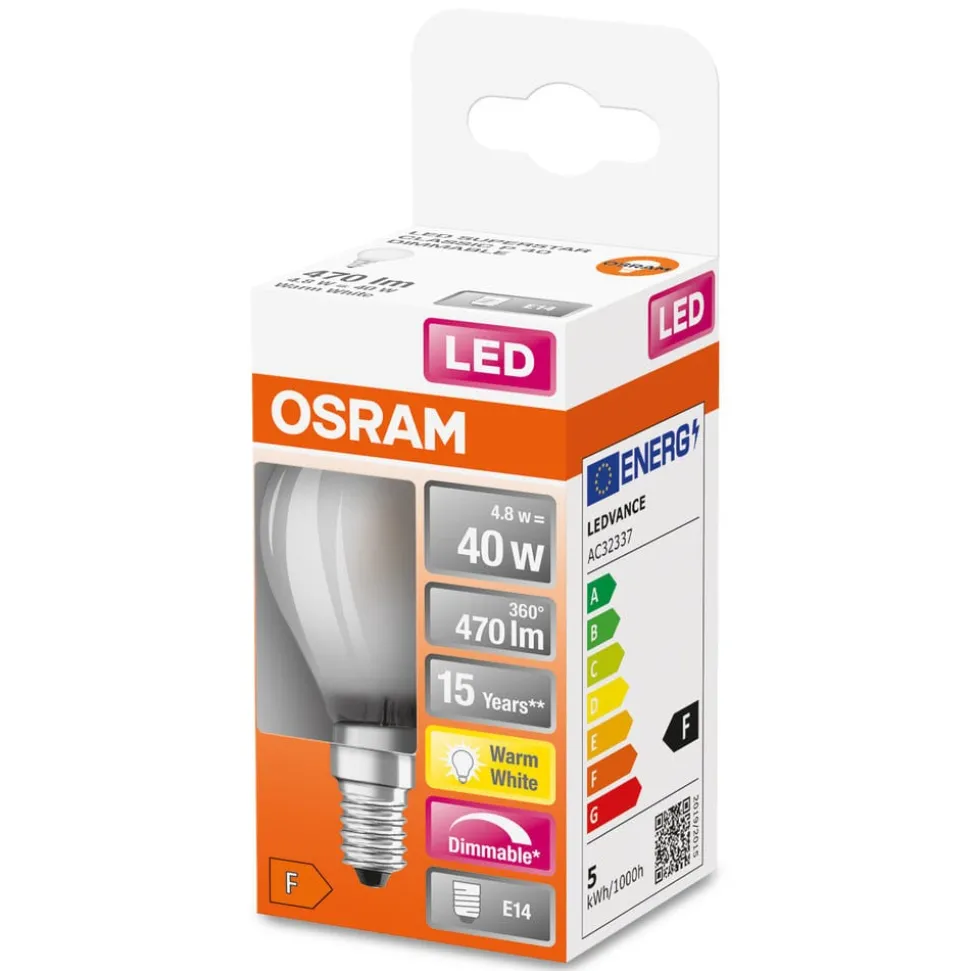 OSRAM LED druppellamp E14 4,8W mat 2.700K dimbaar