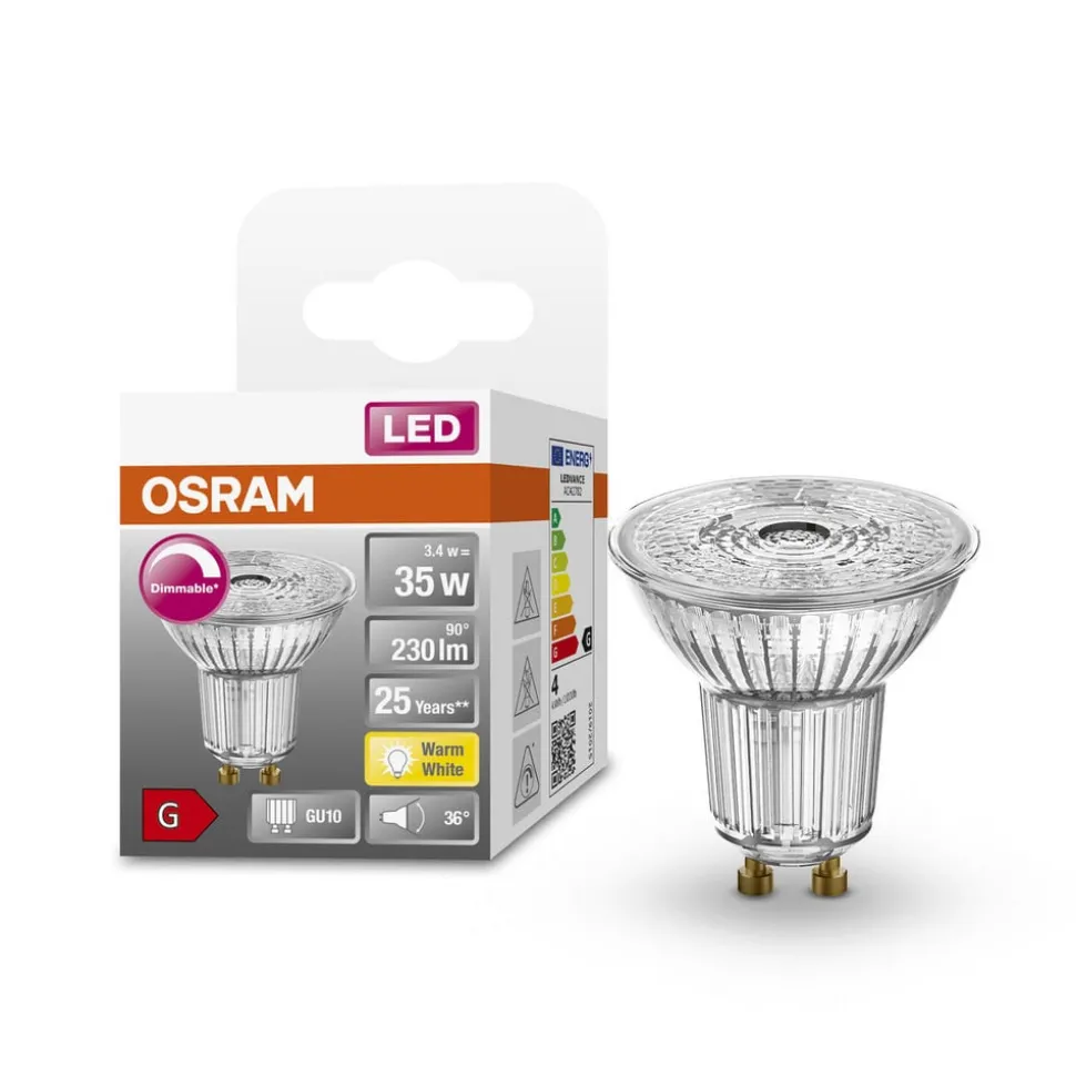 OSRAM LED glas-reflector GU10 3,4W 927 36° dimbaar