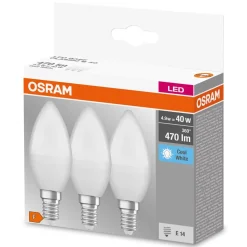 OSRAM LED kaars E14 4,9W Base CL B40 840 mat per 3