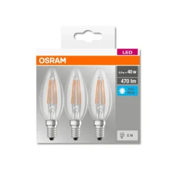 OSRAM LED kaars E14 4W filament 4.000K 470lm per 3