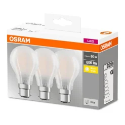 OSRAM LED lamp B22d Classic 827 6,5W 3/pak mat