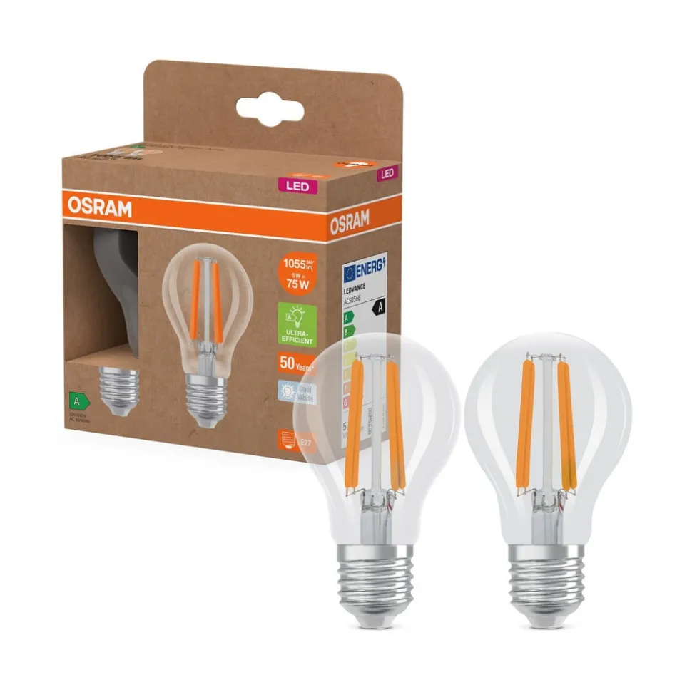 OSRAM LED lamp E27 5W gloeidraad 4.000K 1055lm 2-pak