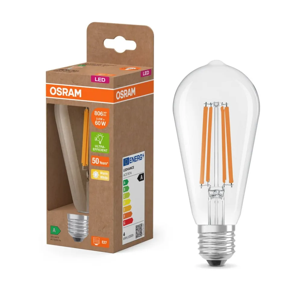 OSRAM LED lamp Edison E27 3.8W Filament 2.700K