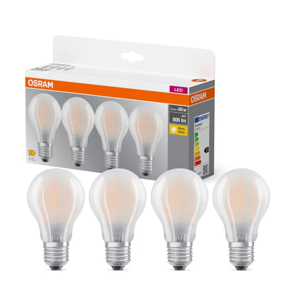 OSRAM LED lamp mat E27 6,5W 827 4 stuks