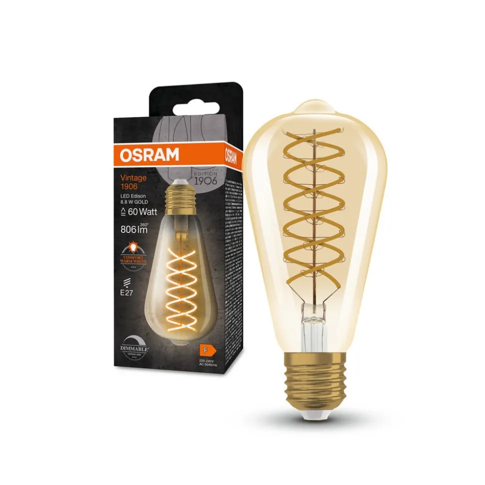 OSRAM LED Vintage 1906 Edison, goud, E27, 8,8 W, 824, dimbaar.