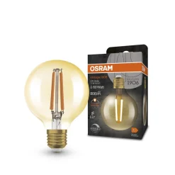 OSRAM LED Vintage 1906, G80, E27, 7,2 W, goud, 2.400 K, dimbaar.