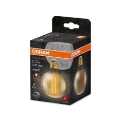 OSRAM LED Vintage 1906, G80, E27, 5,8 W, goud, 2.200 K, dimbaar.