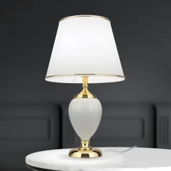Ovum tafellamp, wit/goudkleurig, hoogte 48 cm, keramiek/chintz