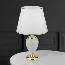 Ovum tafellamp, wit/goudkleurig, hoogte 48 cm, keramiek/chintz