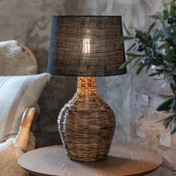 Paglia tafellamp, naturel/zwart, rotan/jute, hoogte 58 cm