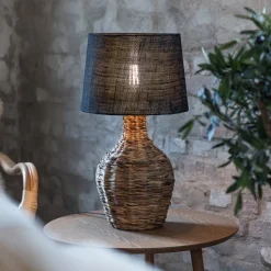 Paglia tafellamp, naturel/zwart, rotan/jute, hoogte 58 cm