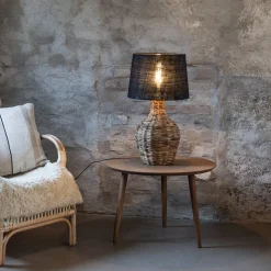 Paglia tafellamp, naturel/zwart, rotan/jute, hoogte 58 cm