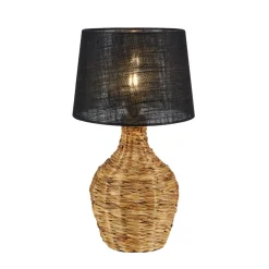 Paglia tafellamp, naturel/zwart, rotan/jute, hoogte 58 cm