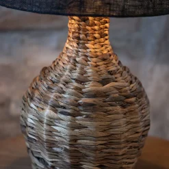 Paglia tafellamp, naturel/zwart, rotan/jute, hoogte 58 cm
