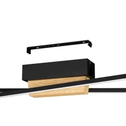 Panagria LED plafondlamp, zwart met houten detail