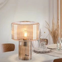 Paul Neuhaus Fungus tafellamp, barnsteen, glas, 34 cm