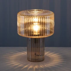 Paul Neuhaus Fungus tafellamp, barnsteen, glas, 34 cm