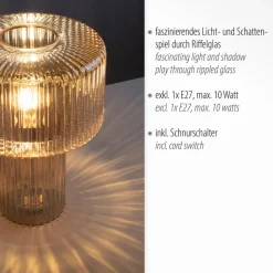 Paul Neuhaus Fungus tafellamp, barnsteen, glas, 34 cm