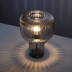 Paul Neuhaus Fungus tafellamp, rookkleurig, glas, 34 cm