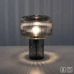 Paul Neuhaus Fungus tafellamp, rookkleurig, glas, 34 cm