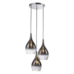 Paul Neuhaus hanglamp Pilua, rookgrijs, glas, 30cm, 3-lamps.