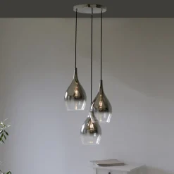 Paul Neuhaus hanglamp Pilua, rookgrijs, glas, 30cm, 3-lamps.