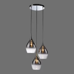 Paul Neuhaus hanglamp Pilua, rookgrijs, glas, 30cm, 3-lamps.