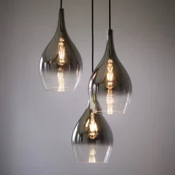 Paul Neuhaus hanglamp Pilua, rookgrijs, glas, 30cm, 3-lamps.