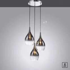 Paul Neuhaus hanglamp Pilua, rookgrijs, glas, 30cm, 3-lamps.