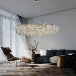 Paul Neuhaus kroonluchter Ricicle, chroom, lengte 150 cm